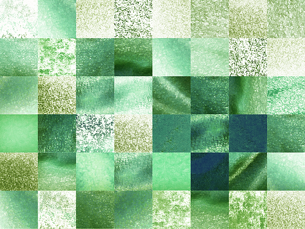 Irina Sztukowski - Light Green Watercolor Squares Art Mosaic Quilt