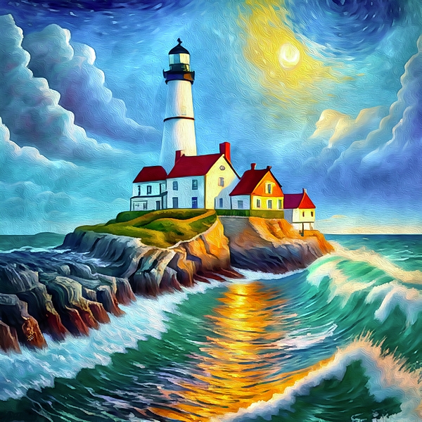 Anas Afash - Light House with High Tide Ocean