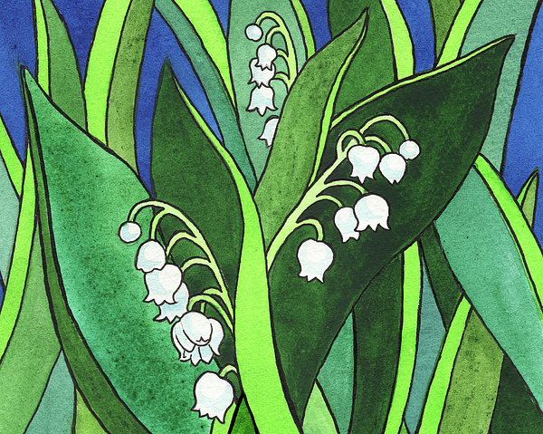 Irina Sztukowski - Lily Of The Valley Garden Watercolor Batik Style 