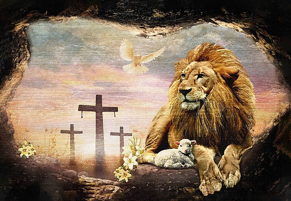 Gregory Henry -  Lion Lamb And Pigeon Canvas, Cross Canvas, Lion Canvas, God Canvas, Wall Art Canvas