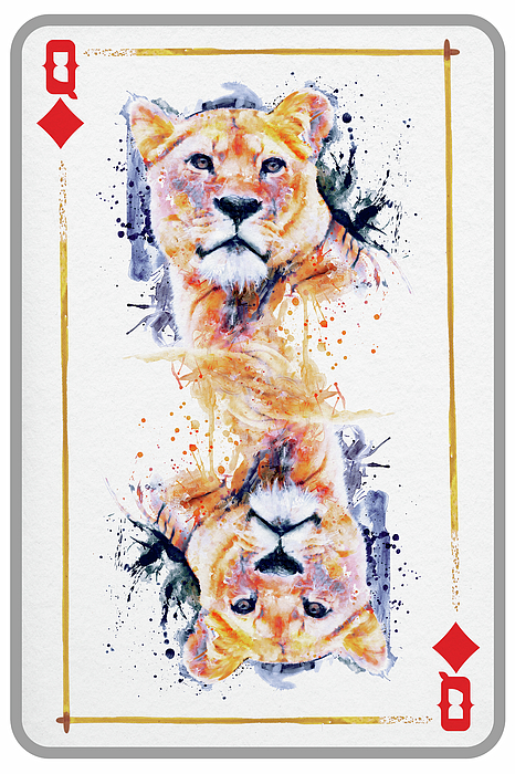 Marian Voicu - Lioness Head Queen of Diamonds Playing Card