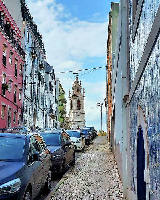 Irina Sztukowski - Lisbon Street Portugal With Tiles And Cathedral 