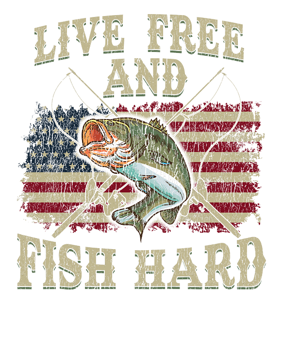 Live Free and Fish Hard Patriotic Fishing USA T-Shirt by The