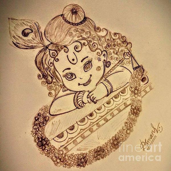 Baby Krishna cute painting Greeting Card by Elena Sysoeva-saigonsouth.com.vn