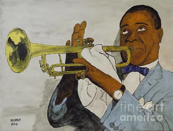 Louis Armstrong (Satchmo) Playing Trumpet T-Shirt Men / Heather Grey / S