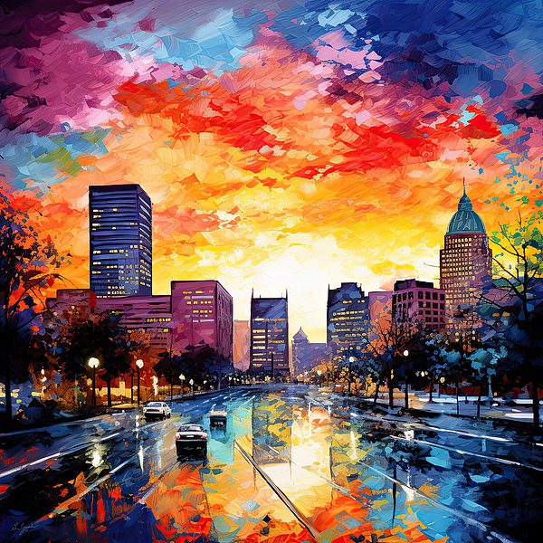 Louisville, KY skyline at sunset. Louisville, Kentucky Painting by