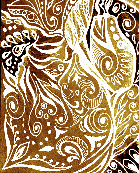 Irina Sztukowski - Lovely Hand Painted Beige Brown Organic Floral Lines Leaves Curves Pattern I