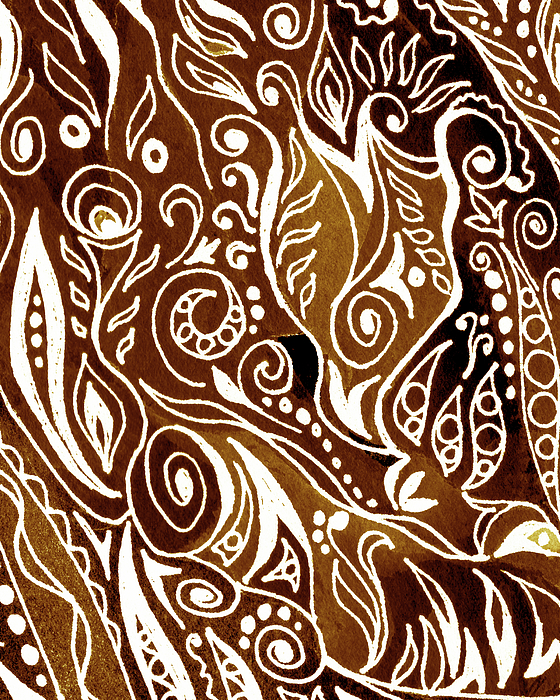 Irina Sztukowski - Lovely Hand Painted Beige Brown Organic Floral Lines Leaves Curves Pattern II