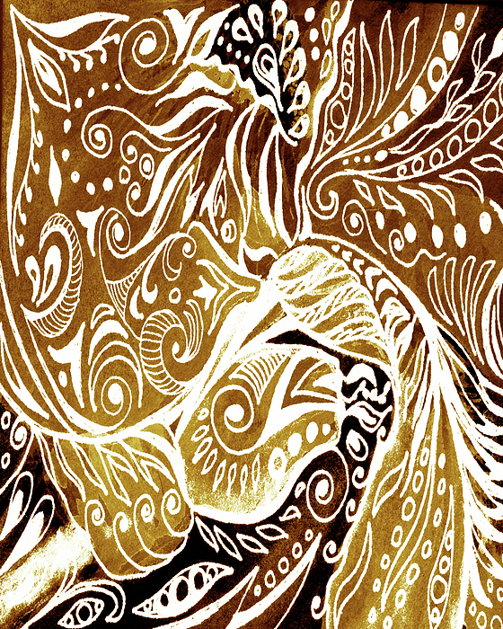 Irina Sztukowski - Lovely Hand Painted Beige Brown Organic Floral Lines Leaves Curves Pattern III