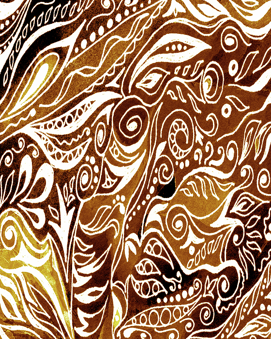 Irina Sztukowski - Lovely Hand Painted Beige Brown Organic Floral Lines Leaves Curves Pattern IV