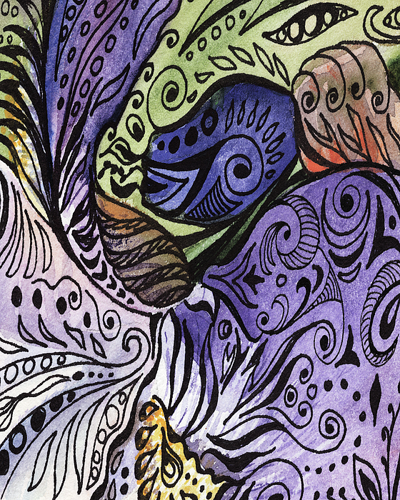 Irina Sztukowski - Lovely Hand Painted Organic Floral Lines Leaves Curves Pattern VII