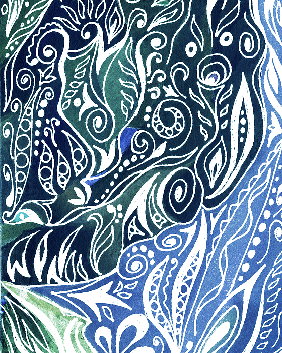 Irina Sztukowski - Lovely Hand Painted Organic Floral Lines Leaves Curves Pattern VIII