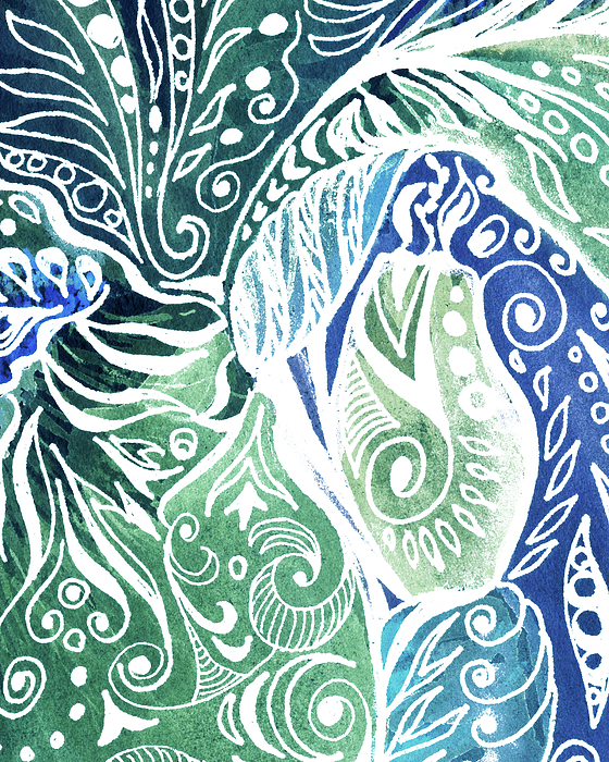 Irina Sztukowski - Lovely Hand Painted Organic Floral Lines Leaves Curves Pattern XI