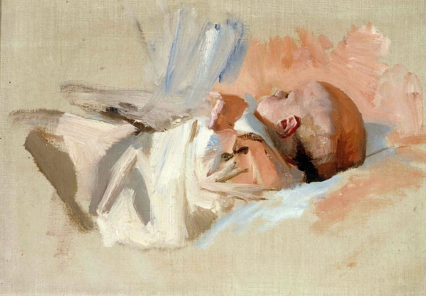 Albert Edelfelt - Lying child sketch for the painting Christmas morning