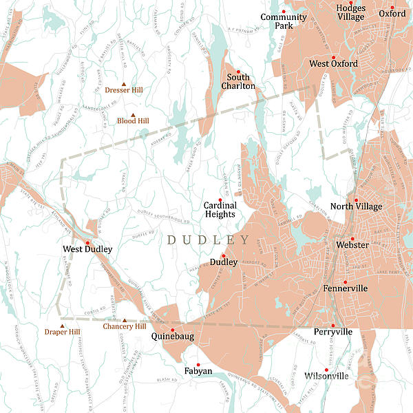 Map Of Dudley Ma Ma Worcester Dudley Vector Road Map Tote Bag By Frank Ramspott | Fine Art  America