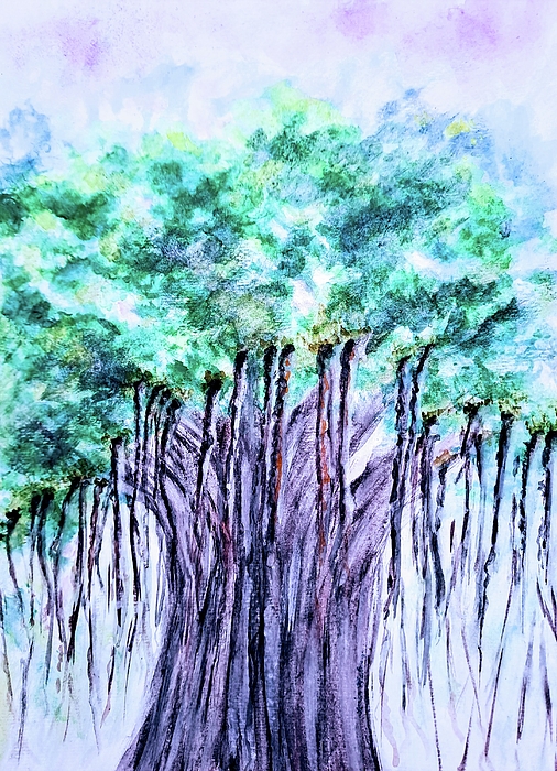 Lucia Waterson - Majestic Banyan tree watercolor