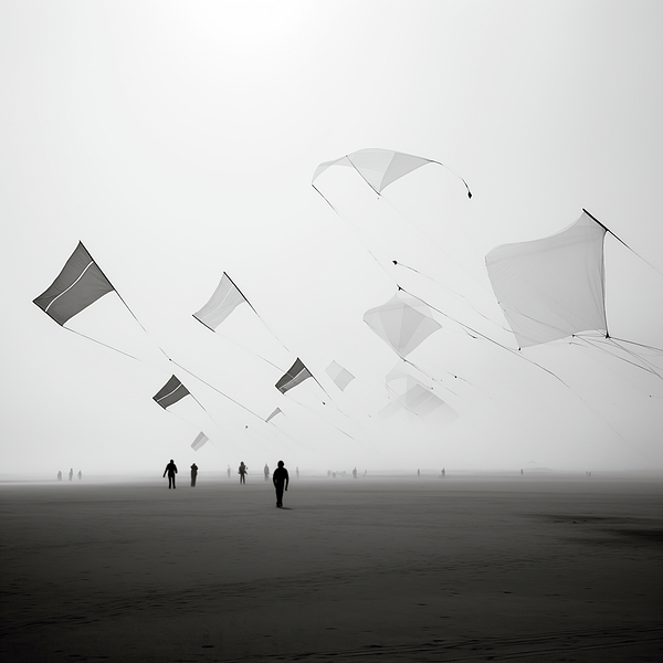 Yo Pedro - Many Windsail Kites in Beach Fog