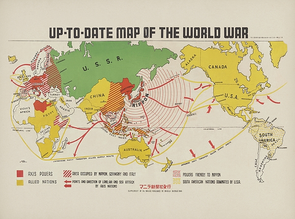 Map of the World War 1942 Greeting Card by Manila Shinbun Sha