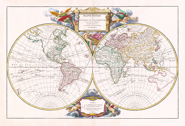 Historic Map - Mappemonde ou Description Du Globe Terrestre dressee sur les  memoires les plus nouveaux, et assujettie aux observations astronomiques