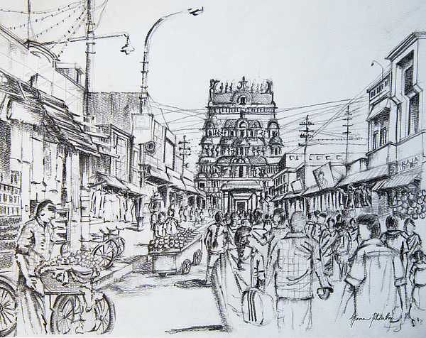 Premium Vector  Sketch of the people are walking on street at local market  hand drawn sketch