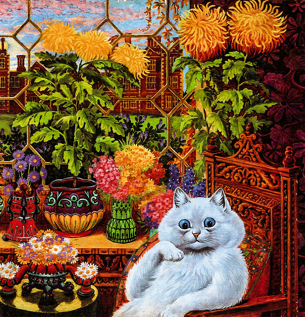 A Shy Offering by Louis Wain Wood Print by Orca Art Gallery - Pixels