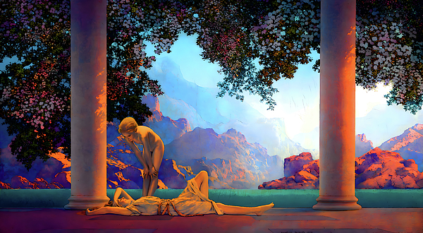 Maxfield Parrish Daybreak Sticker by Jon Baran Fine Art America