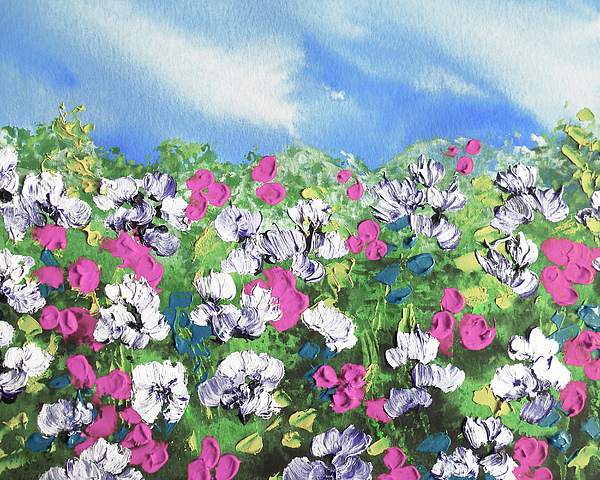 Irina Sztukowski - Meadow With Pink White Blue Flowers Contemporary Decorative Art VI