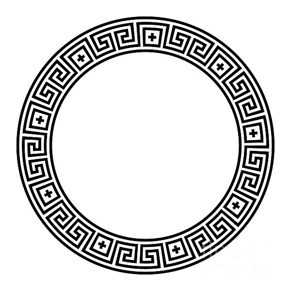 Meander pattern, circle frame and border with cross symbols Greeting ...