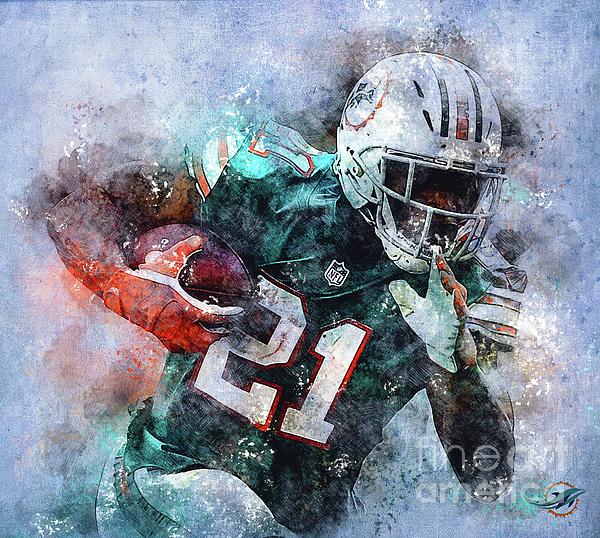 Miami Dolphins American Football Team,Football Player,Sports Posters for  Fans by Drawspots Illustrations