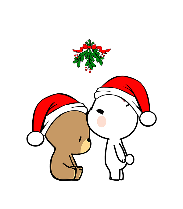 Milk Mocha Bear Kissing Underneath The Mistletoe Christmas Greeting Card by  Jedd Laurel