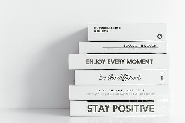 Minimal books background aesthetic positive quotes in white