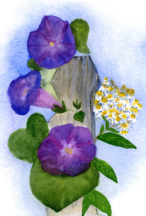 Elizabeth Reich - Morning Glories and Asters with the Garden Post, September Birth Flowers