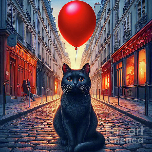 Lauren Leigh Hunter Fine Art Photography - My Black Cat with his Red Balloon in Paris