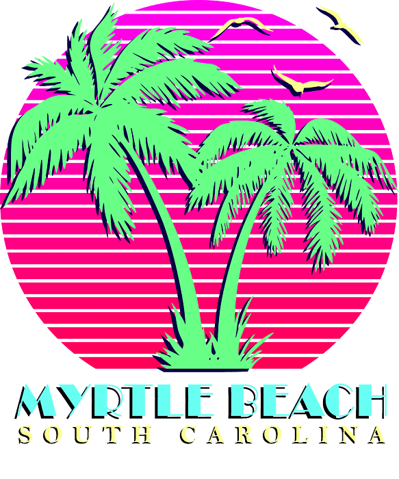 Myrtle Beach Retro Palm Trees Sunset Sticker by Megan Miller - Pixels Merch