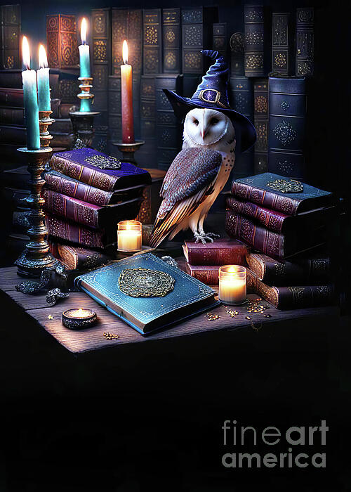 Stephanie Laird - Mystical Owl with Magical Books and Candles