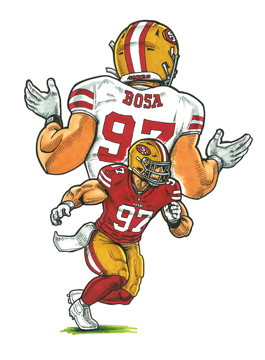 Nick Bosa Red Greeting Card by Richard Miller