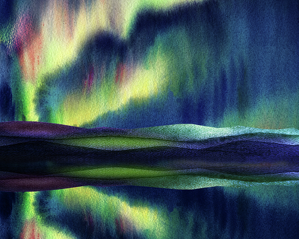 Northern Lake With Aurora Borealis Reflections Painting I Jigsaw Puzzle by  Irina Sztukowski - Pixels