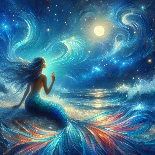Eve Designs - Oceanic Dreams - Impressionist Portrait of the Starlit Mermaid