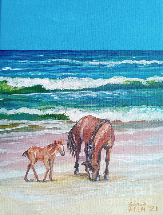 Sonya Allen - Ocracoke Ponies on Beach 3 by Sonya Allen
