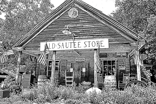 Lisa Wooten - Old Glory Waving  At The Old Sautee Store Black And White