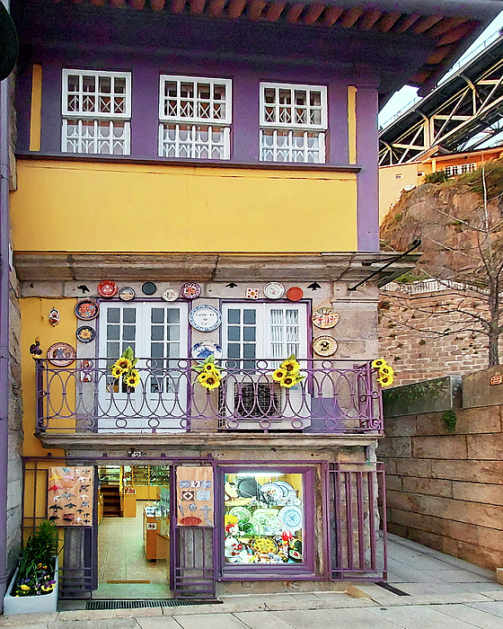 Irina Sztukowski - Old Town Yellow Purple House On Cais Da Ribeira Street Porto Portugal 