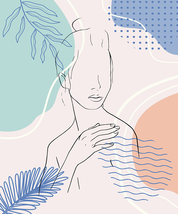 Set of abstract fashion woman in elegant line art style, Hand drawn shapes  and leaves background 4/4 Art Print by Mounir Khalfouf - Fine Art America