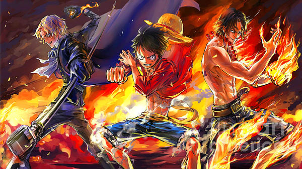 one piece monkey d luffy portgas d ace sabo and flame sticker by nguyen linh fine art america