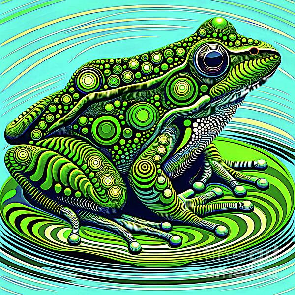 Rose Santuci-Sofranko - Op Art Frog on a Lily Pad Expressionist Effect