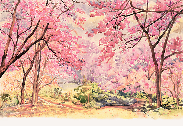 Pink Watercolor Landscape II