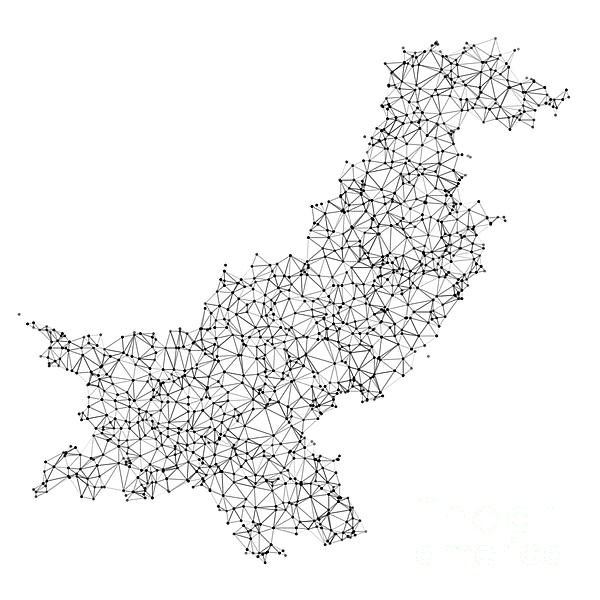 Pakistan Map Network Black And White Greeting Card by Frank Ramspott