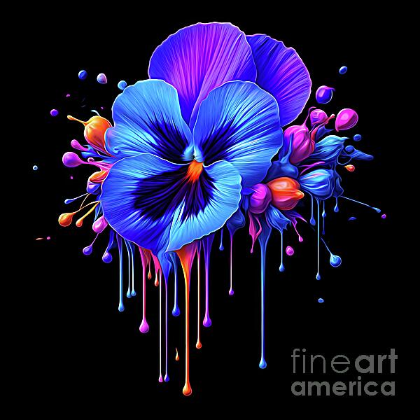 Rose Santuci-Sofranko - Pansy Flower with Paint Drip and Expressionist Effect