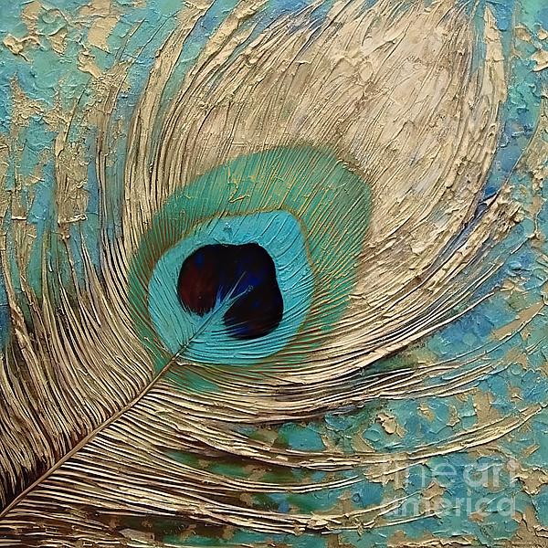 Feather Glitter Teal and Gold Painting by Mindy Sommers - Pixels Merch