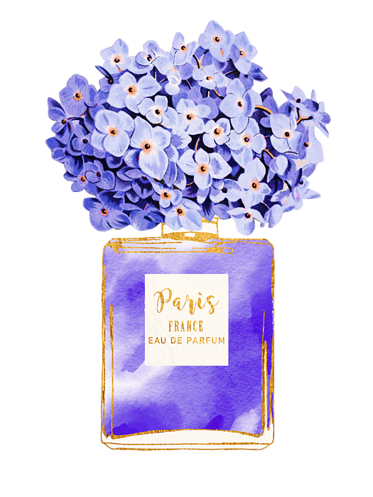 Perfume bottle with purple hydrangea no background Sticker by