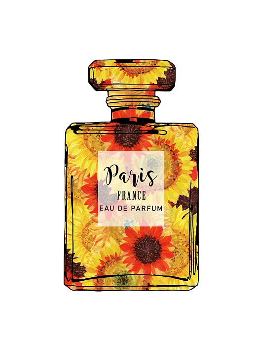 Perfume bottle with yellow sunflowers Sticker by Mihaela Pater - Fine Art  America